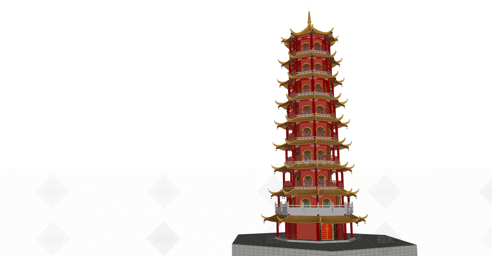 中式寺庙建筑SU模型下载【ID:1106880935】