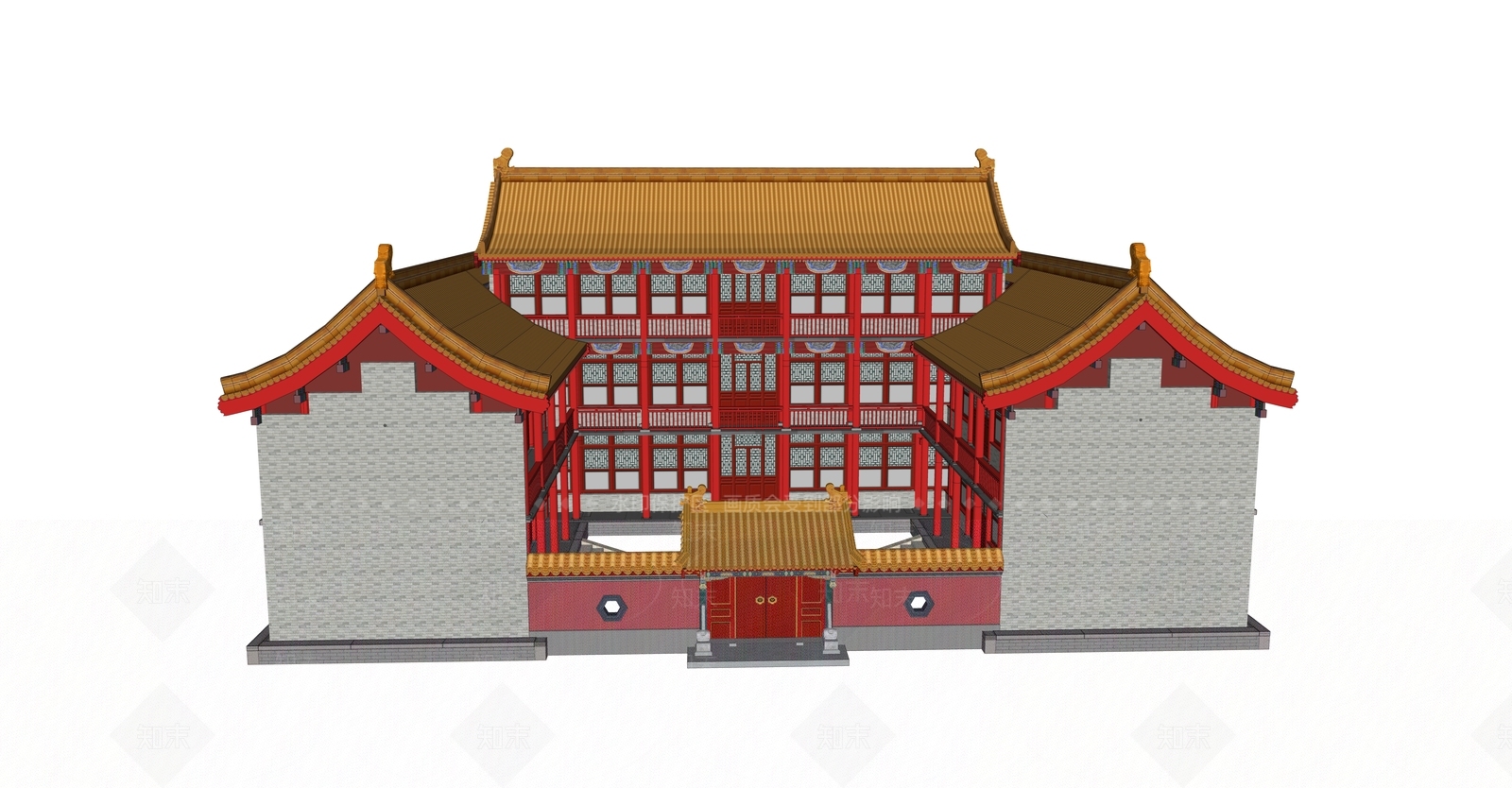 中式寺庙建筑SU模型下载【ID:1106881167】