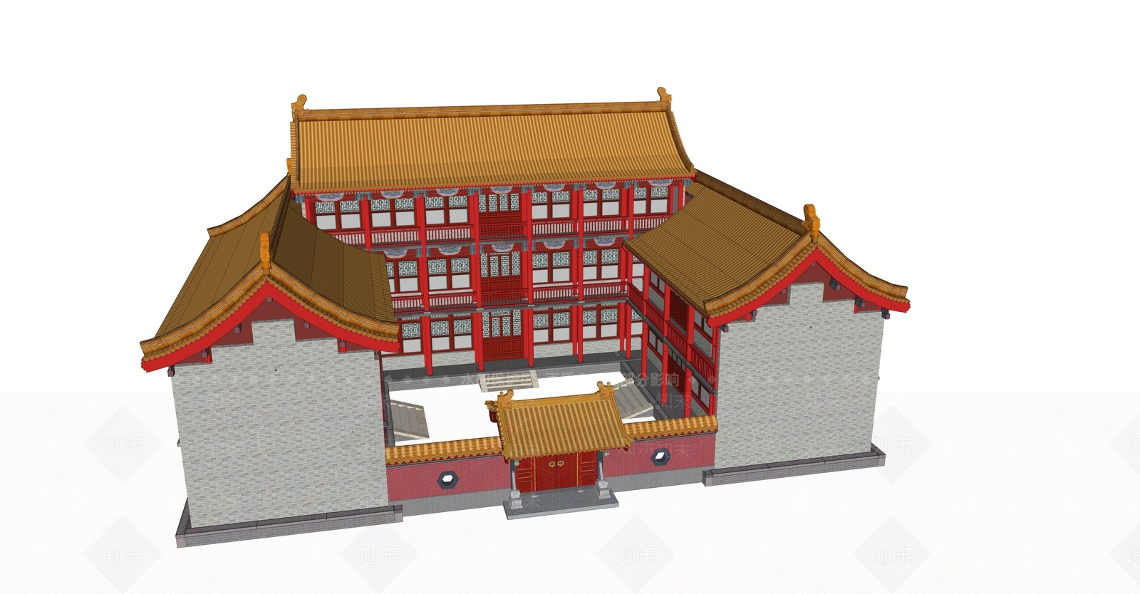 中式寺庙建筑SU模型下载【ID:1106881167】