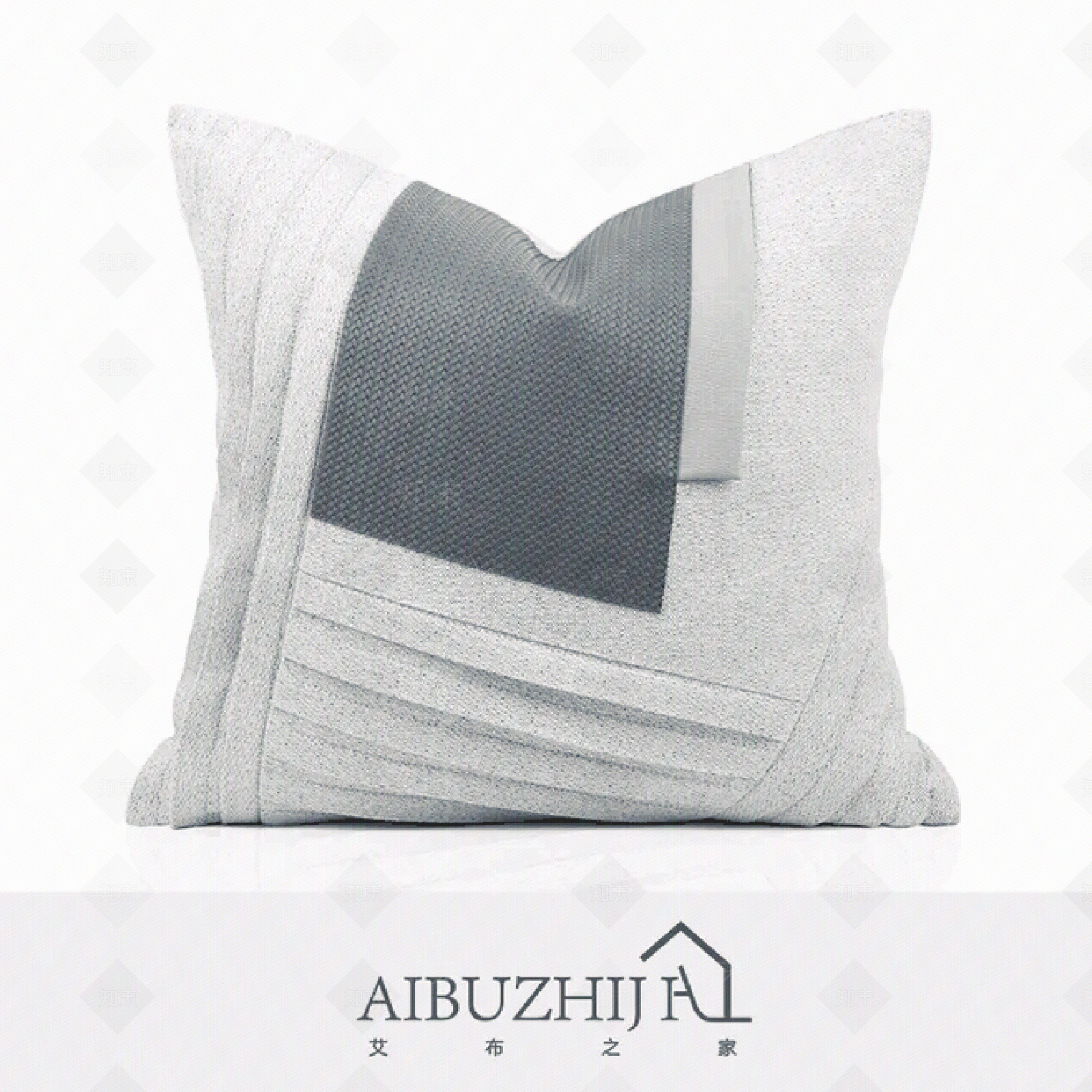 褶皱拼接蓝色定制抱枕床头靠垫贴图下载【ID:1106885021】