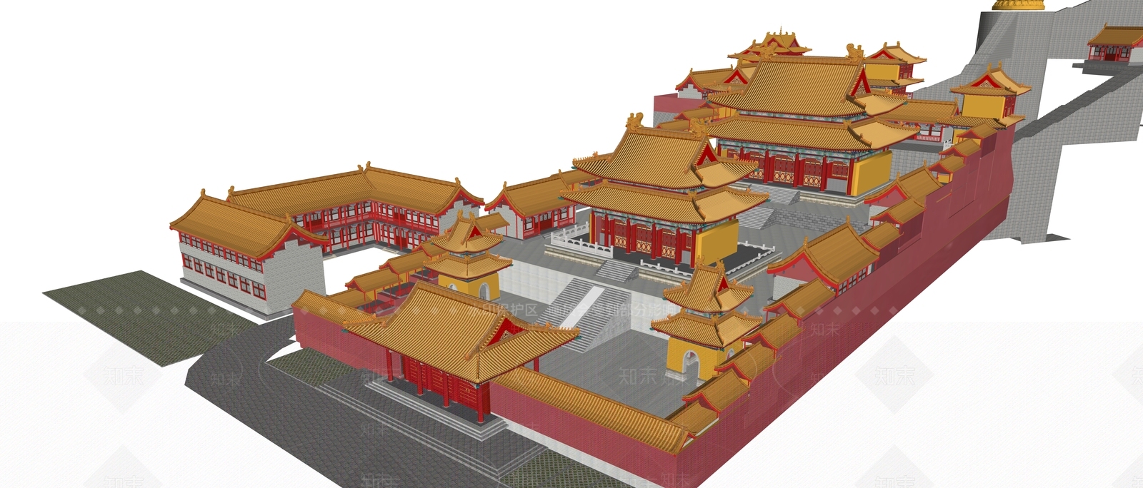 中式寺庙建筑SU模型下载【ID:1106886156】