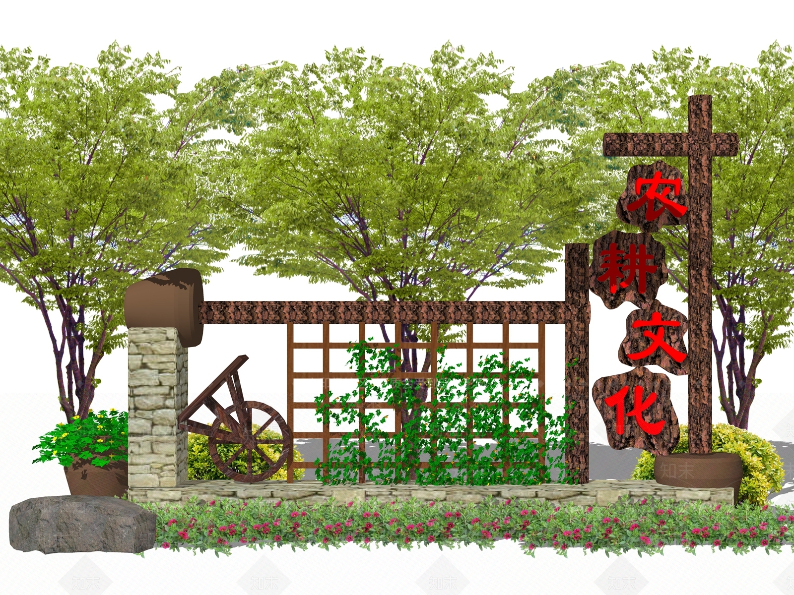 中式农耕文化雕塑小品SU模型下载【ID:1106895776】