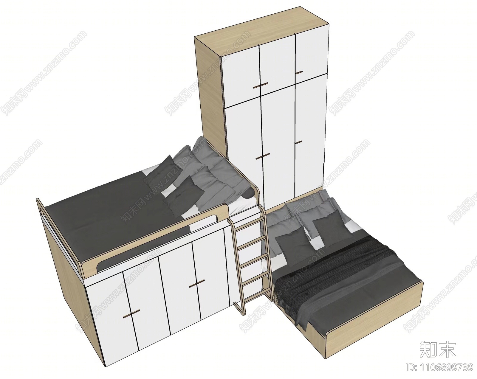 北欧上下床SU模型下载【ID:1106899739】