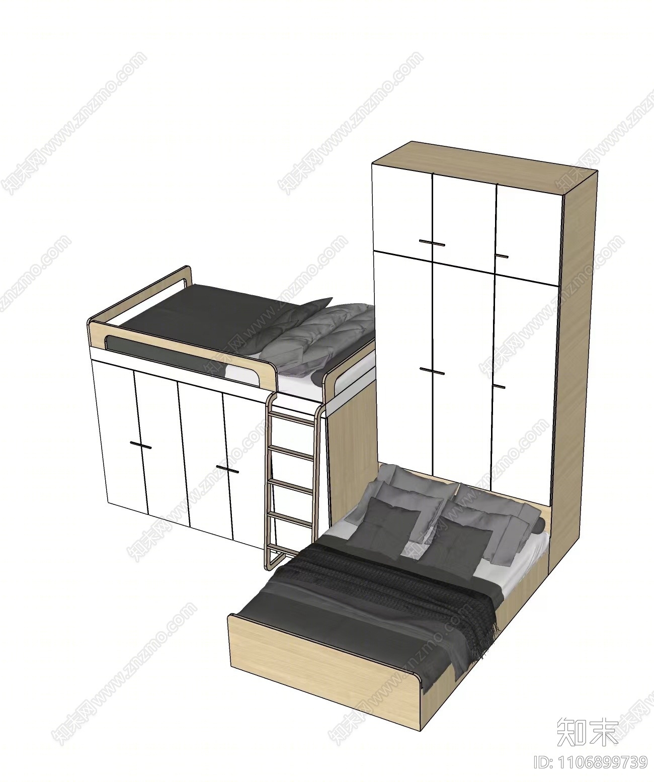 北欧上下床SU模型下载【ID:1106899739】