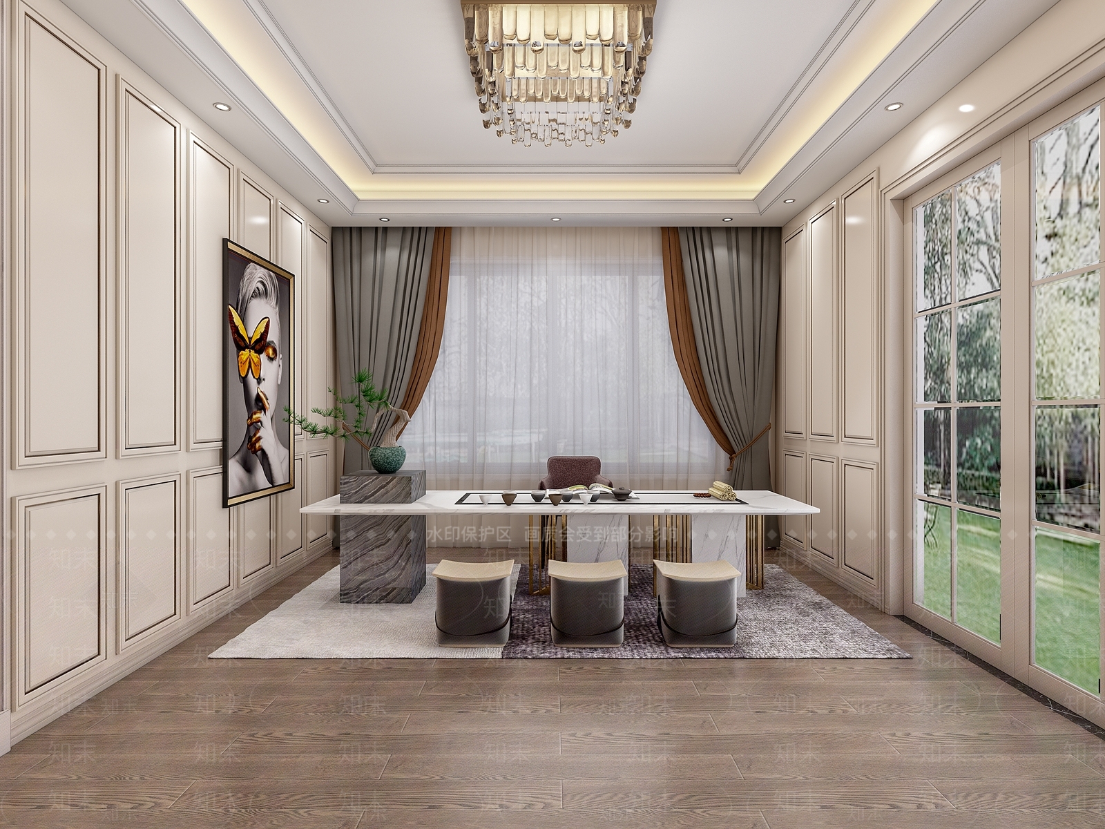 简欧茶室3D模型下载【ID:1106907594】