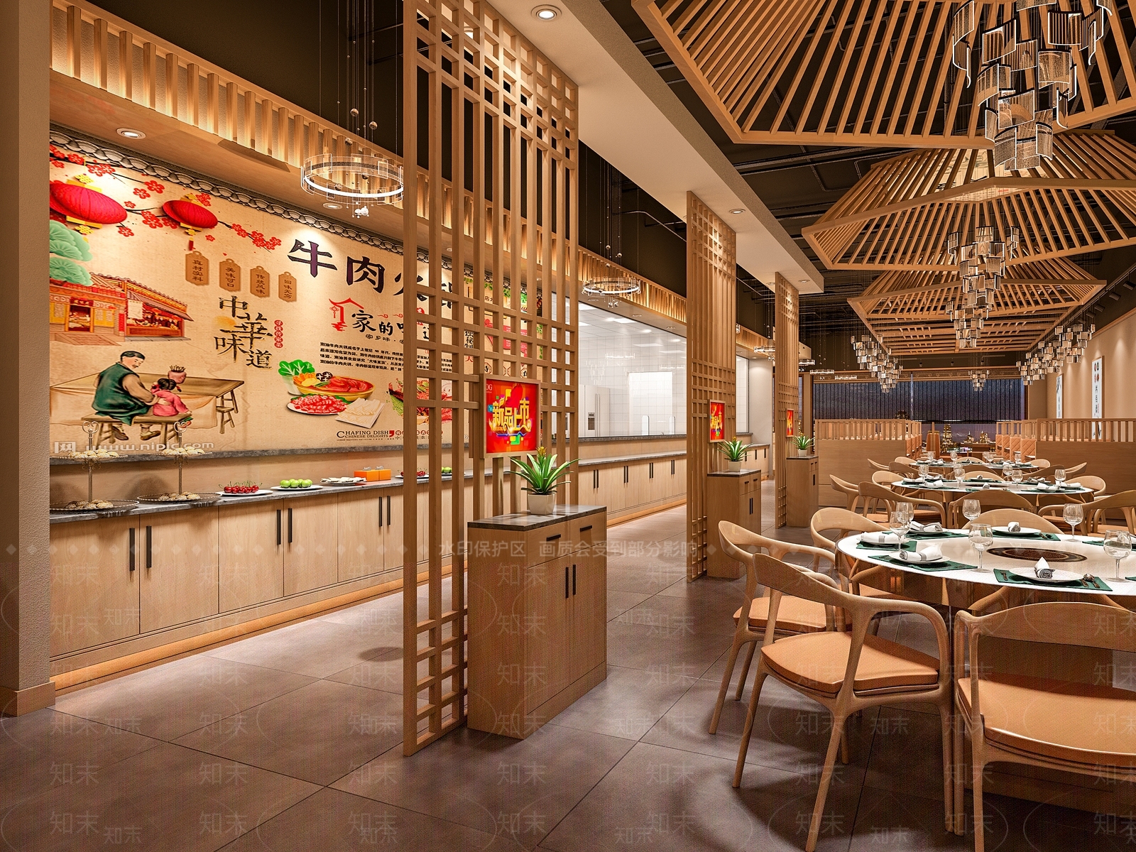 新中式火锅店3D模型渲染效果图