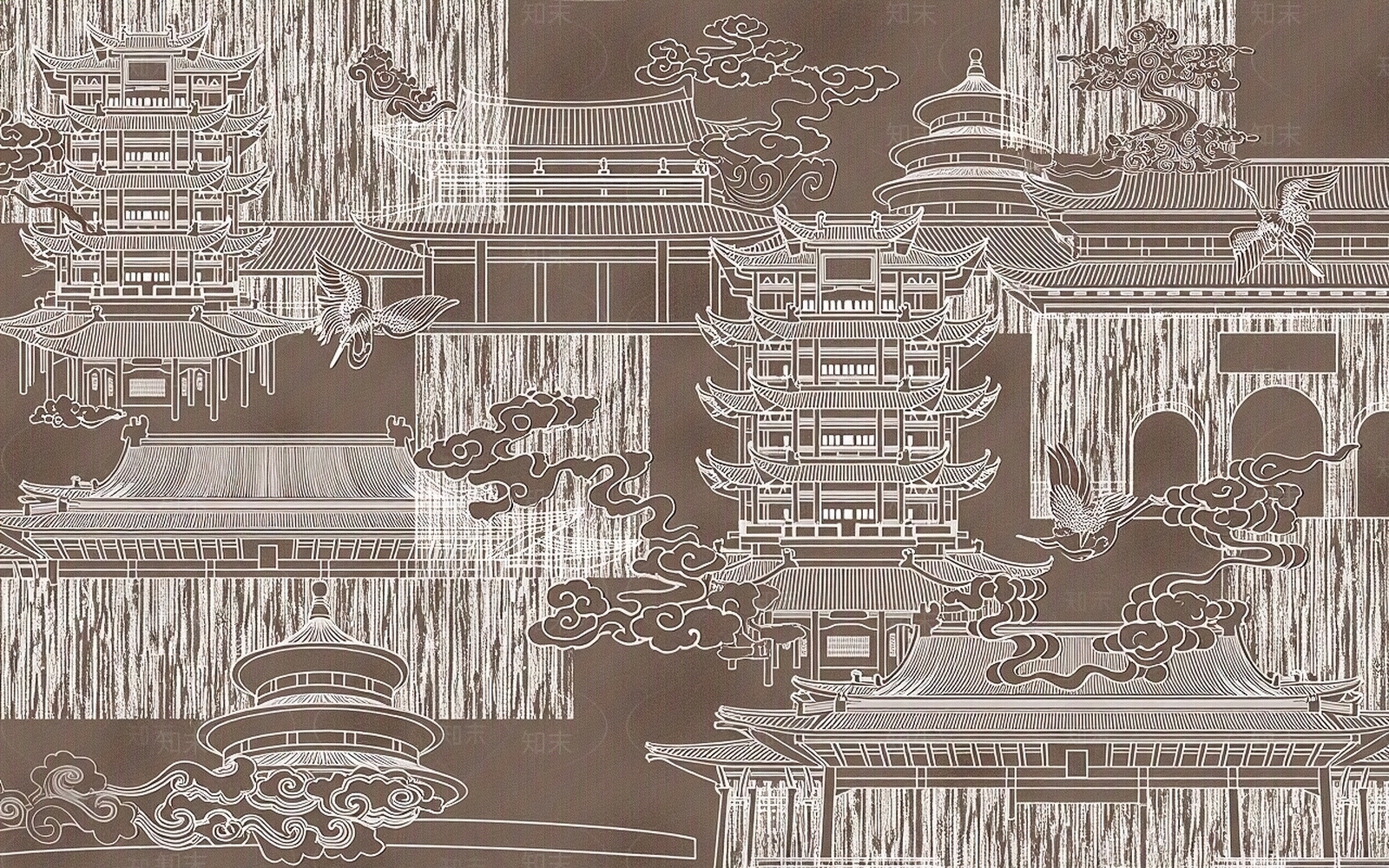 中式建筑图案壁画贴图下载【ID:1195351254】