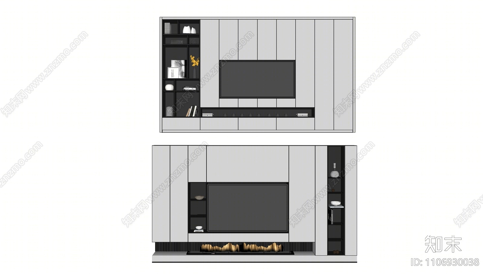 现代电视墙SU模型下载【ID:1106930038】