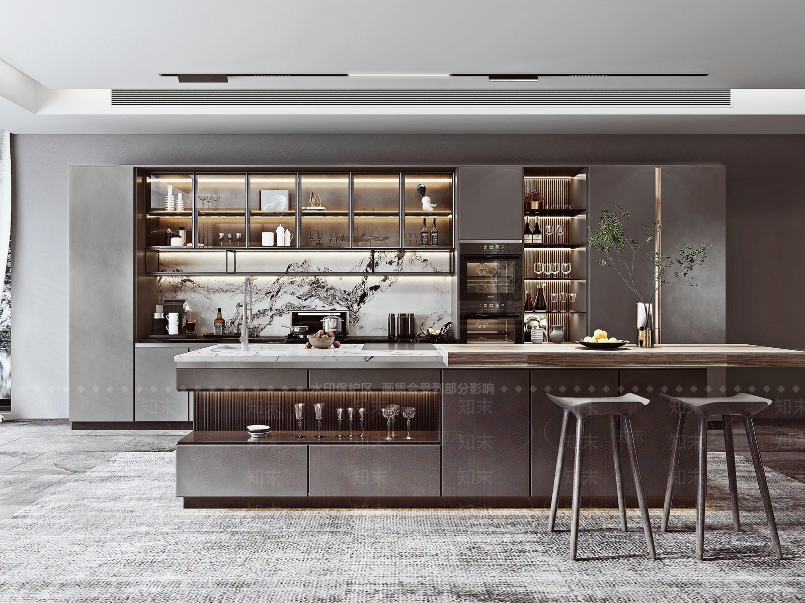 现代开放式厨房3D模型下载【ID:1106930853】