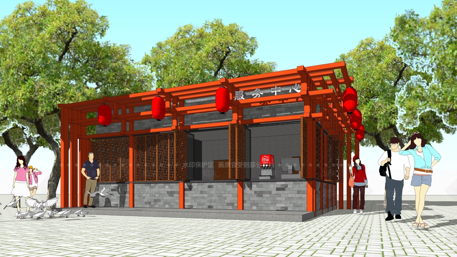 新中式游客服务中心SU模型下载【ID:1106951319】