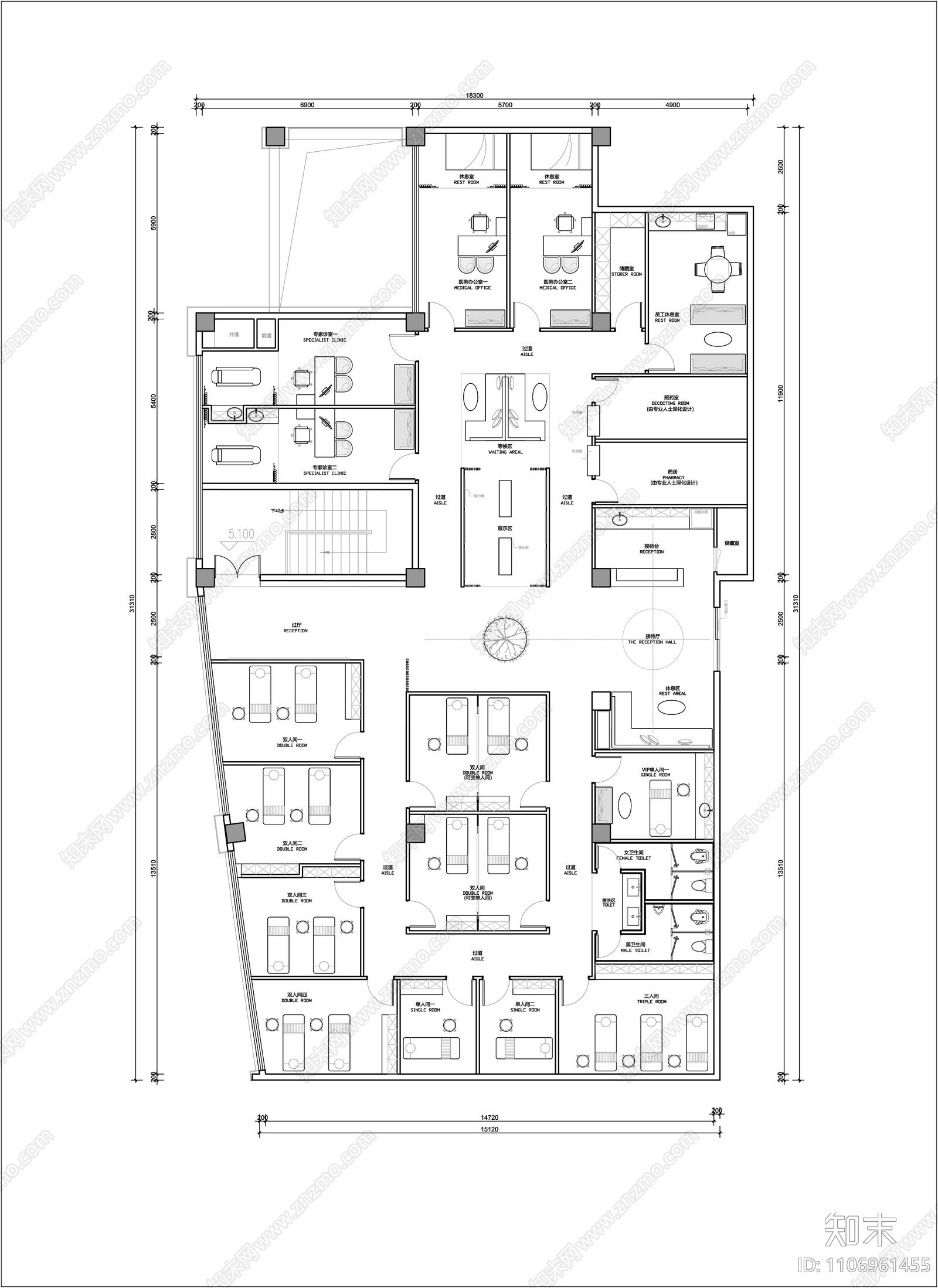 中医馆理疗施工图施工图下载【ID:1106961455】