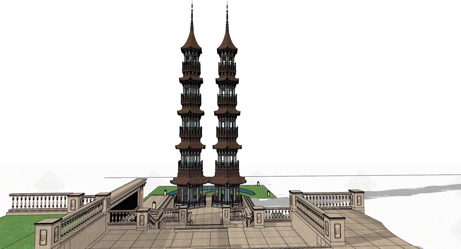 中式寺庙建筑SU模型下载【ID:1106973962】