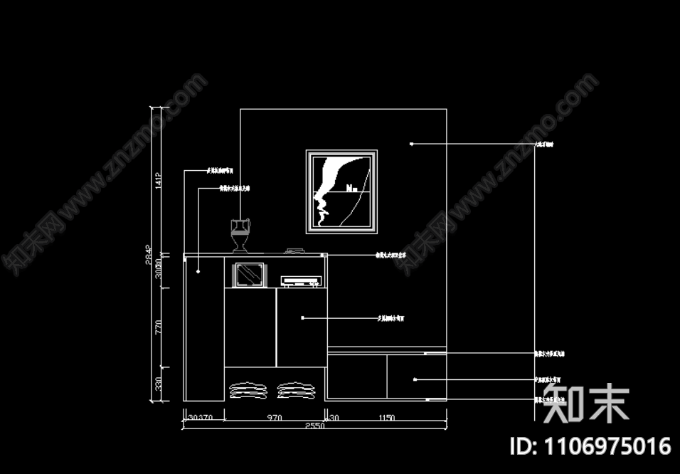 软装玄关柜立体图cad施工图下载【ID:1106975016】