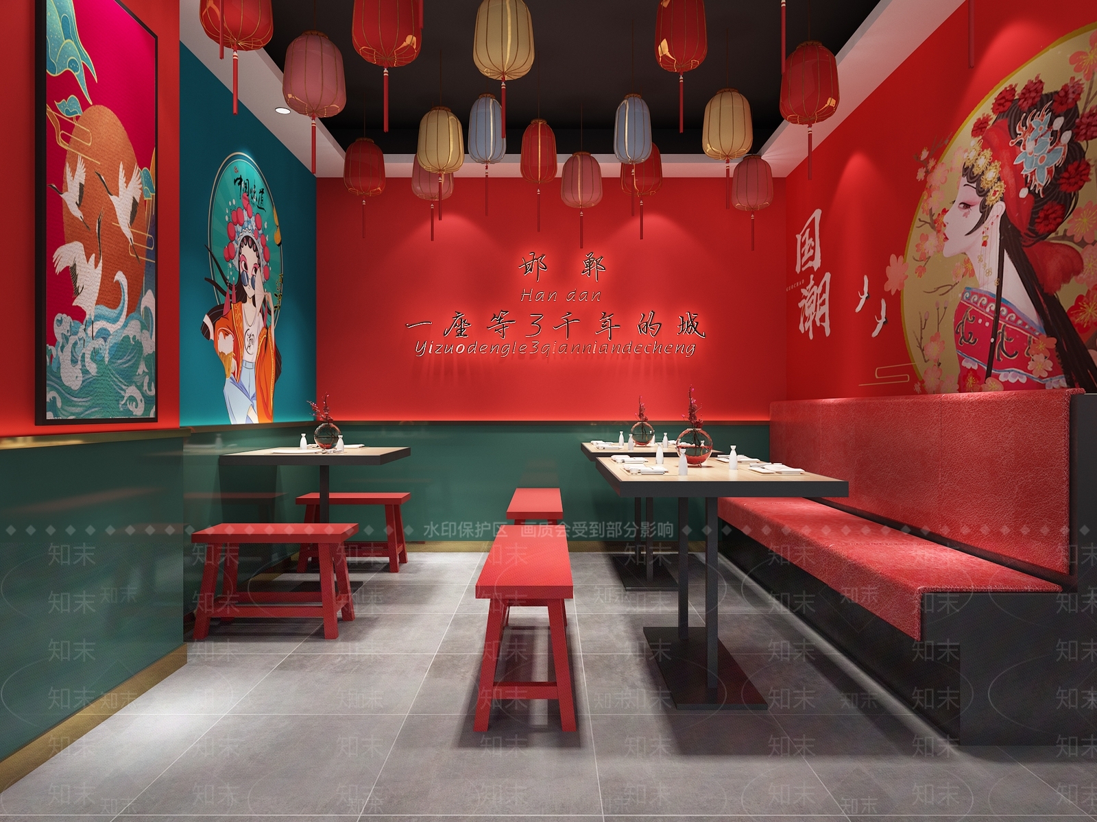 现代国潮烧烤店3D模型下载【ID:1106996180】