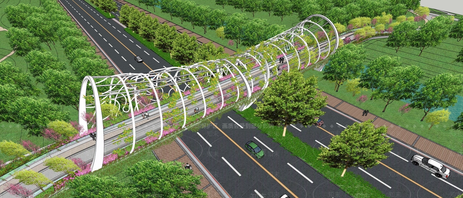 现代景观人行天桥SU模型下载【ID:1106997631】