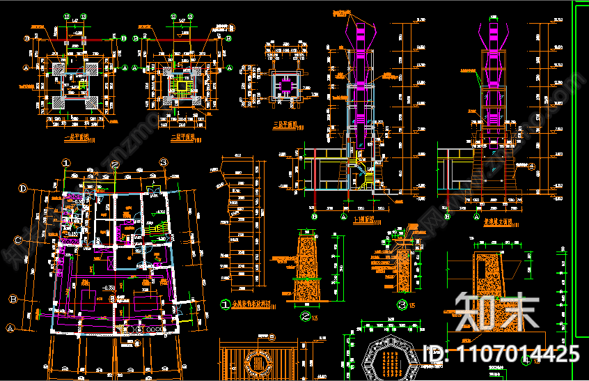 半岛会所施工图cad施工图下载【ID:1107014425】