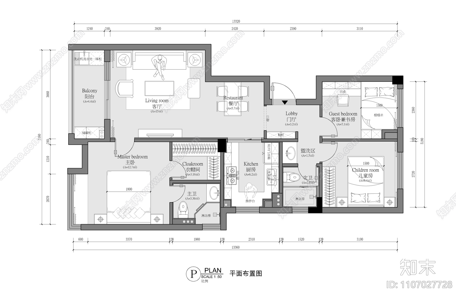 简约美式私宅家装施工图下载【ID:1107027728】