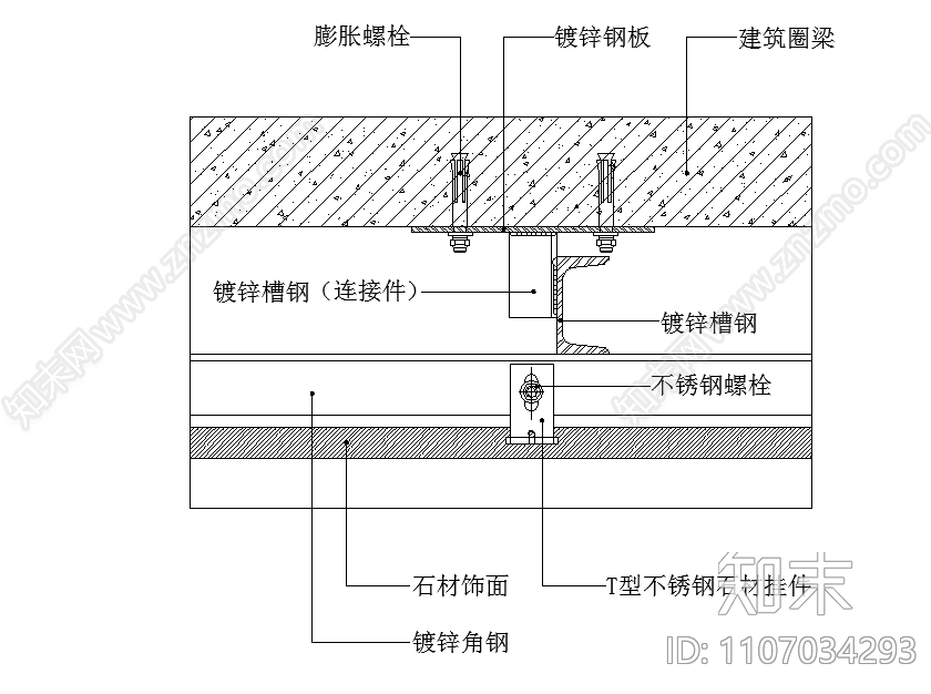 轻质砖墙石材干挂横纵剖面节点图施工图下载【ID:1107034293】