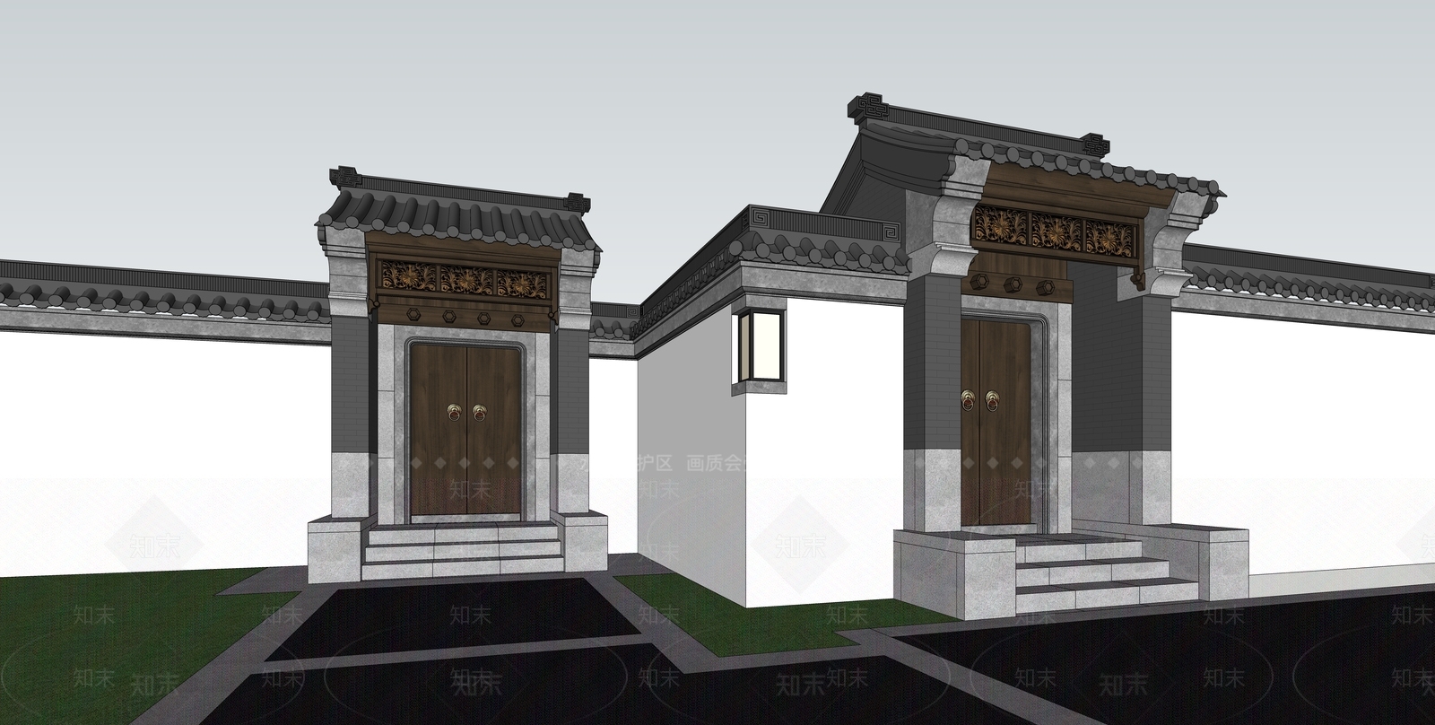中式四合院庭院门SU模型下载【ID:1107051185】
