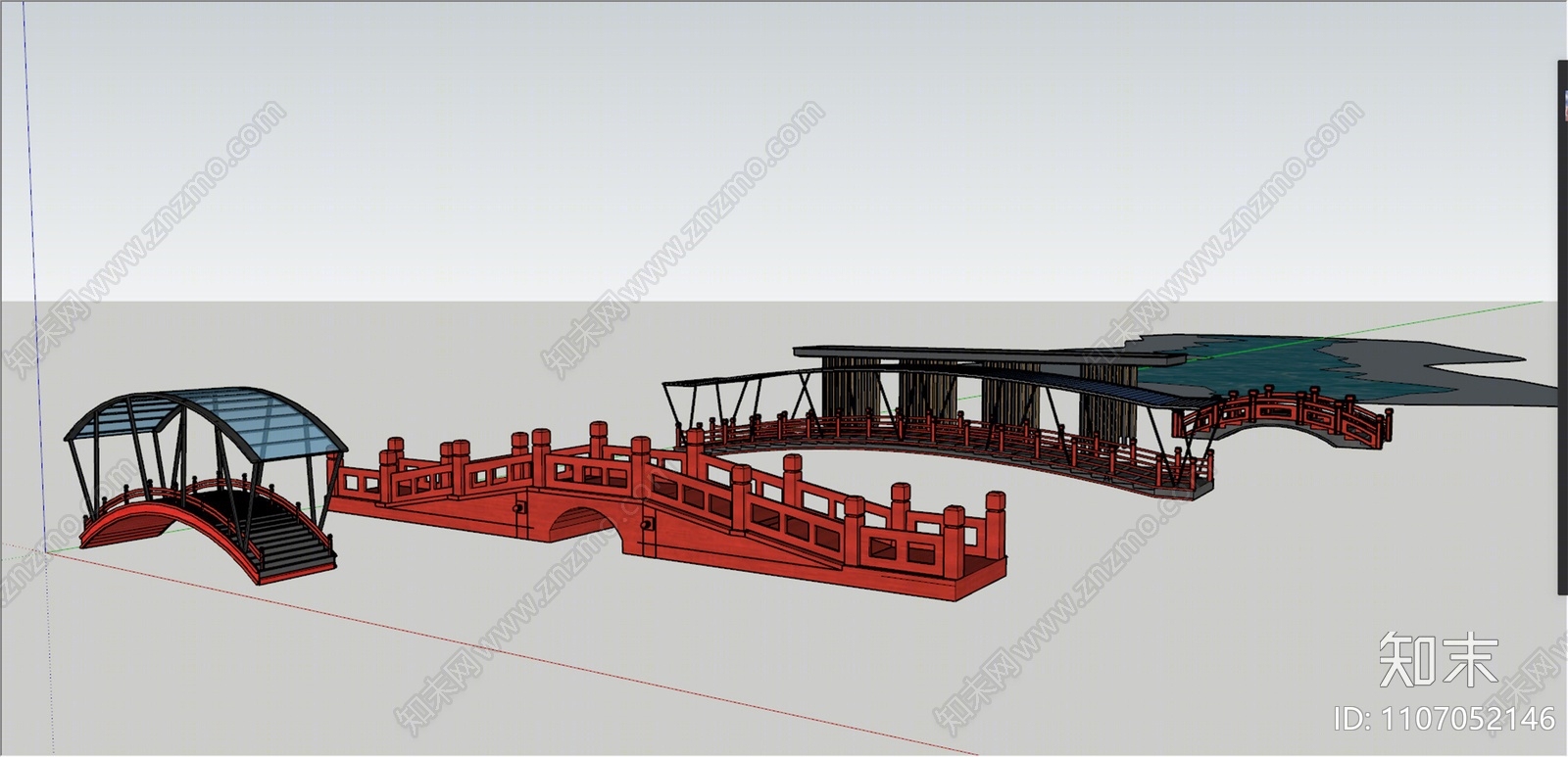 新中式景观桥SU模型下载【ID:1107052146】