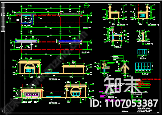 双沟大门建筑图设计低版本cad施工图下载【ID:1107053387】