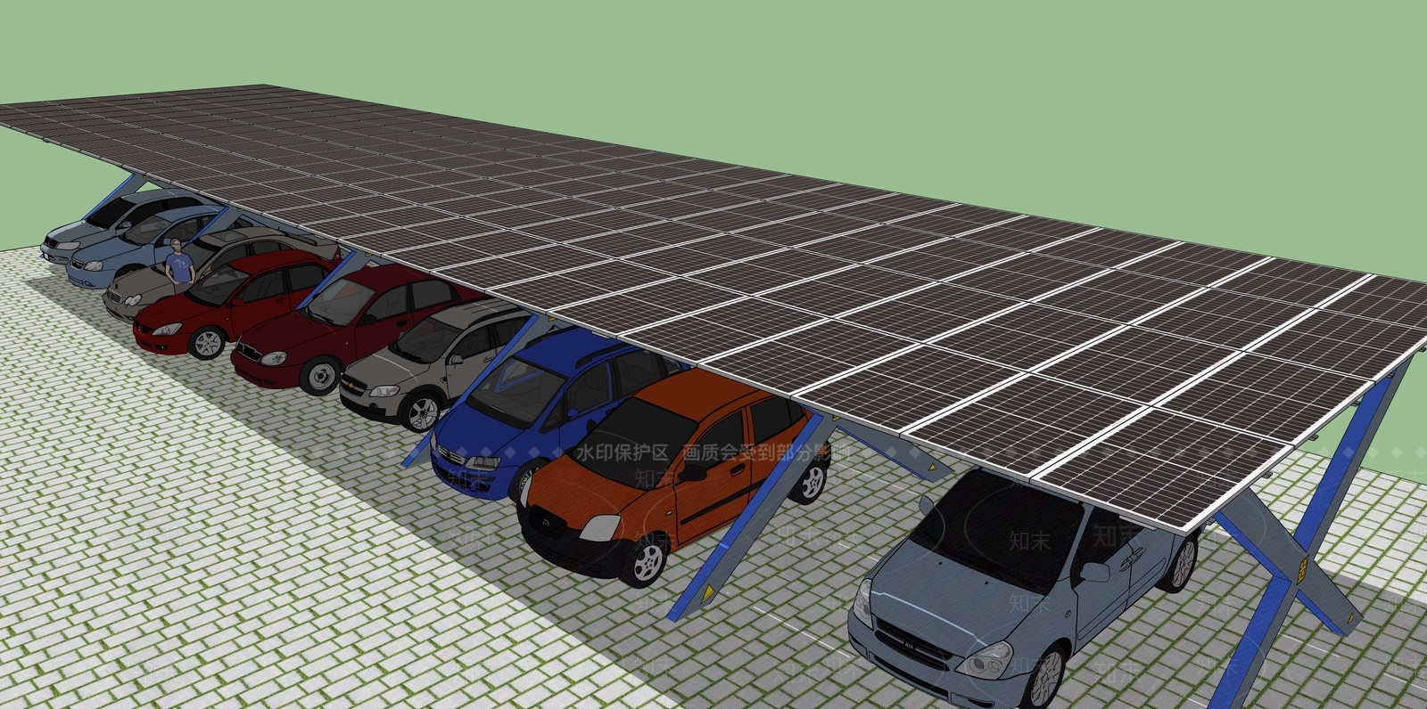 现代X型汽车停车棚SU模型下载【ID:1107063682】