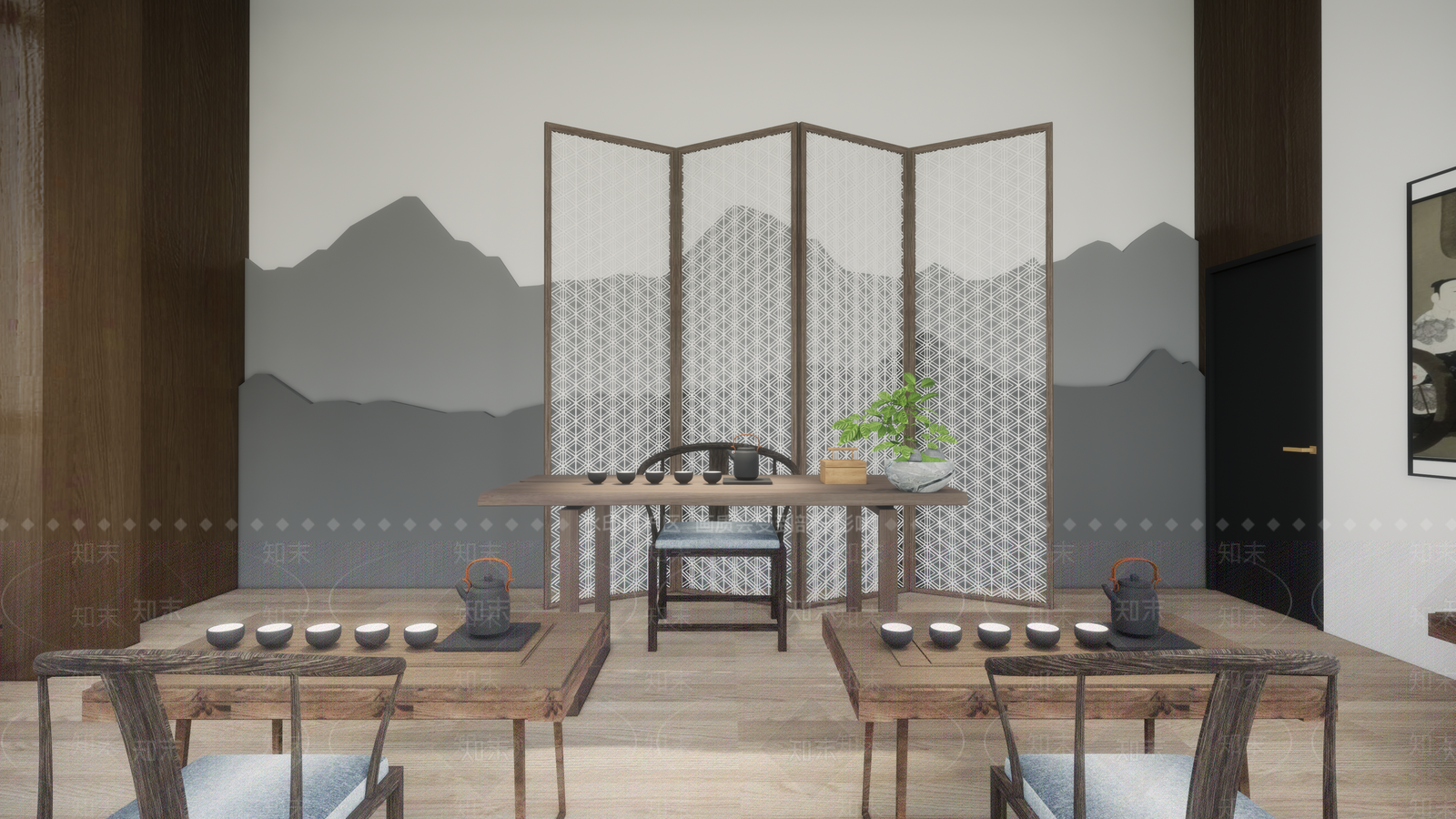 新中式茶馆SU模型下载【ID:1107849164】