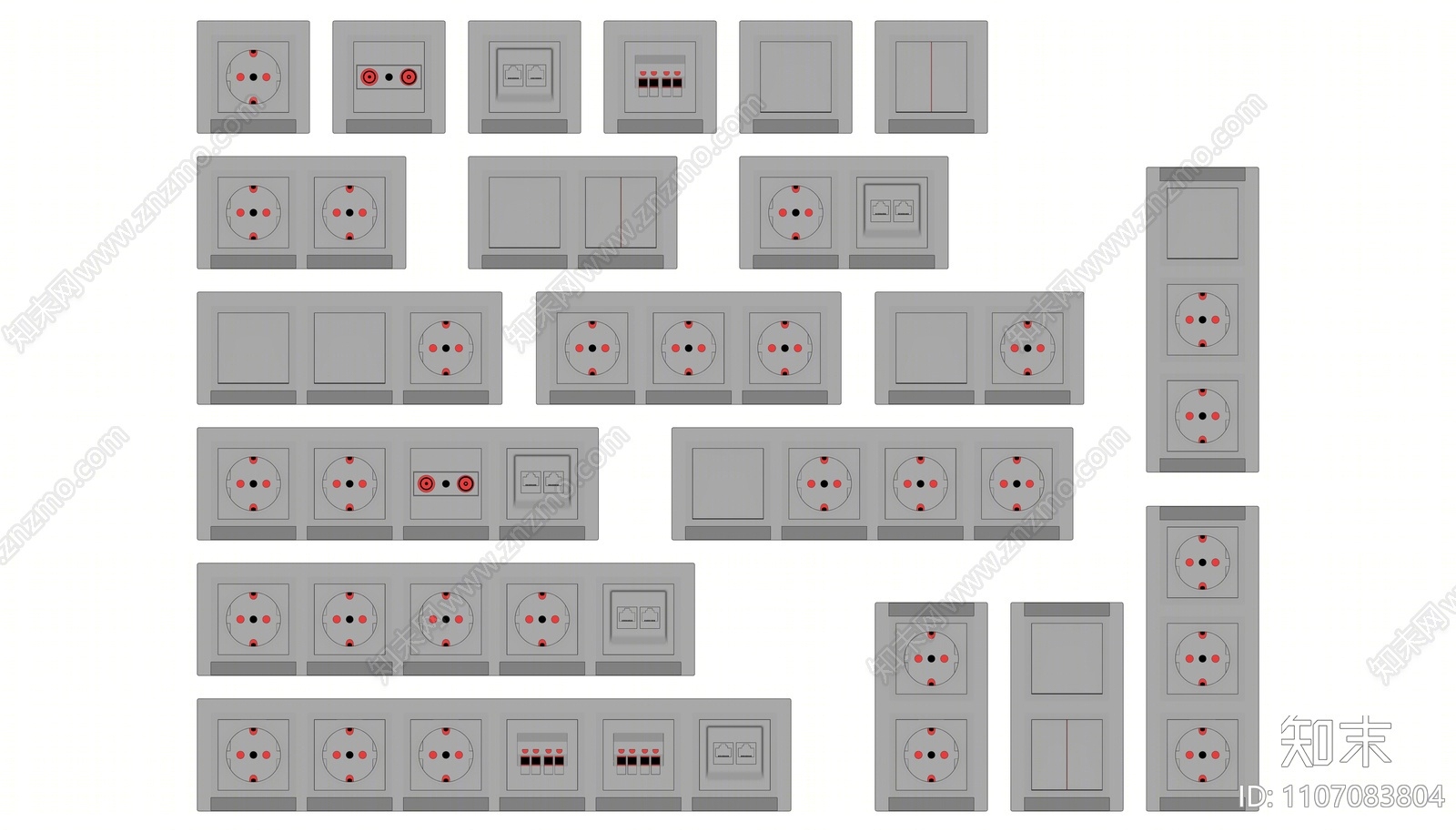 现代开关插座组合SU模型下载【ID:1107083804】