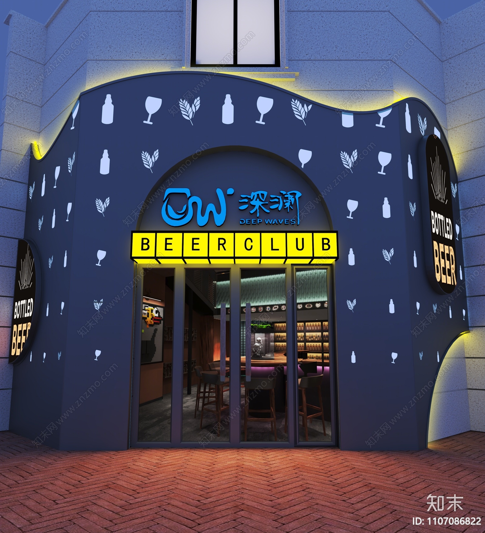 现代音乐餐厅门头门面3d模型下载