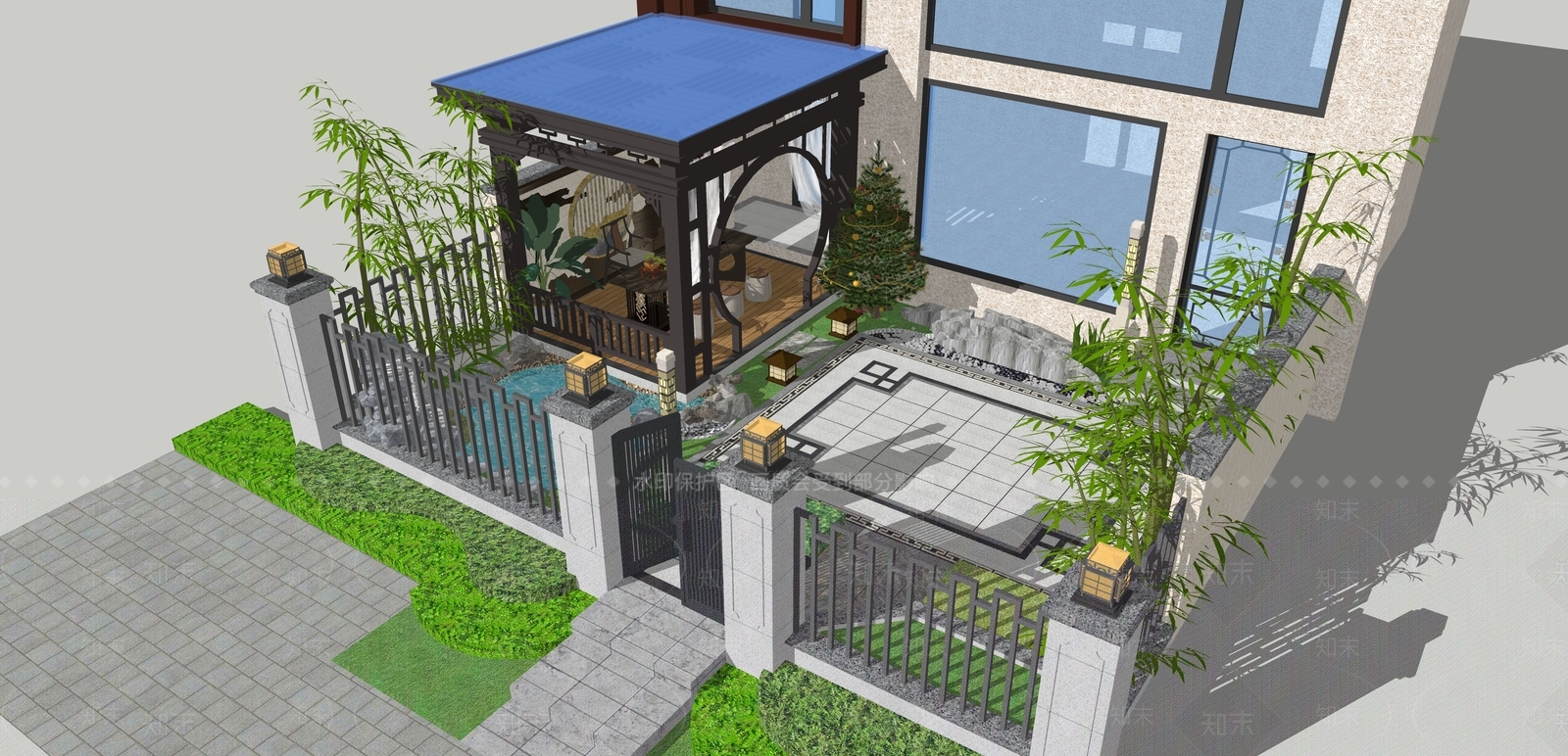 新中式乡村庭院SU模型下载【ID:1107108248】
