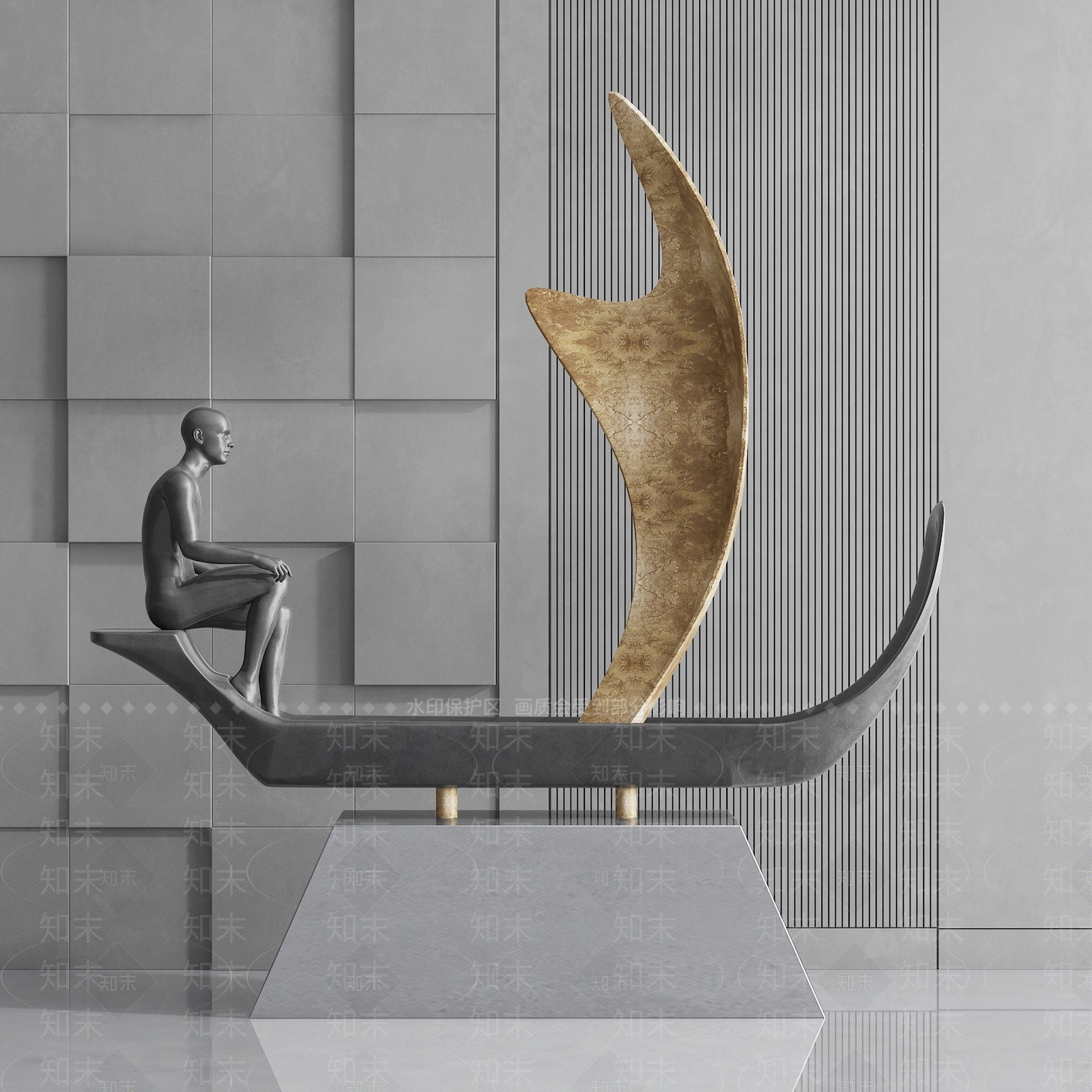 现代帆船雕塑装置3D模型下载【ID:1107109802】