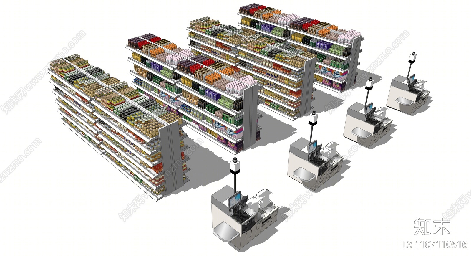 现代超市商品架SU模型下载【ID:1107110516】