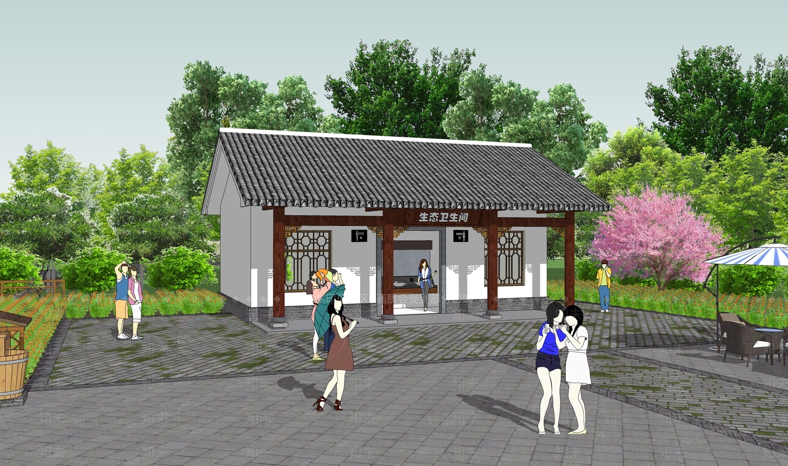 中式乡村游客中心SU模型下载【ID:1107119924】