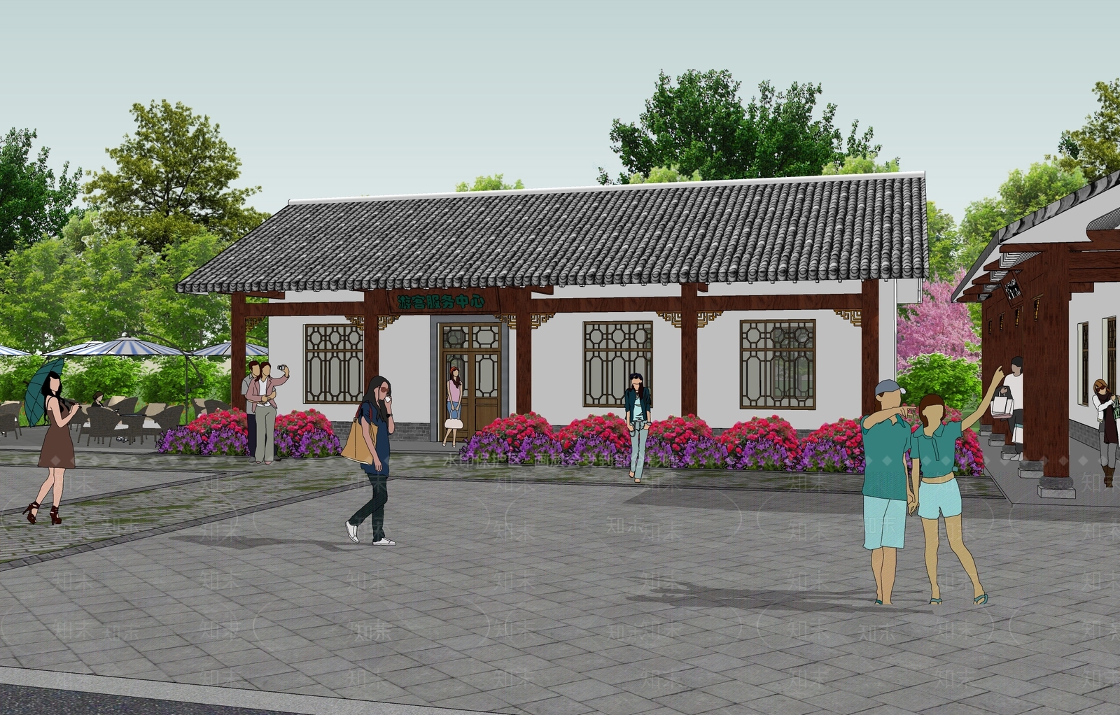 中式乡村游客中心SU模型下载【ID:1107119924】