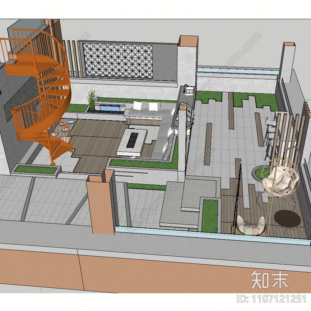 现代屋顶花园SU模型下载【ID:1107121251】