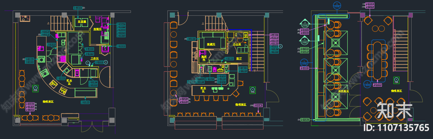 咖啡馆CAD平面布置图丨12套cad施工图下载【ID:1107135765】