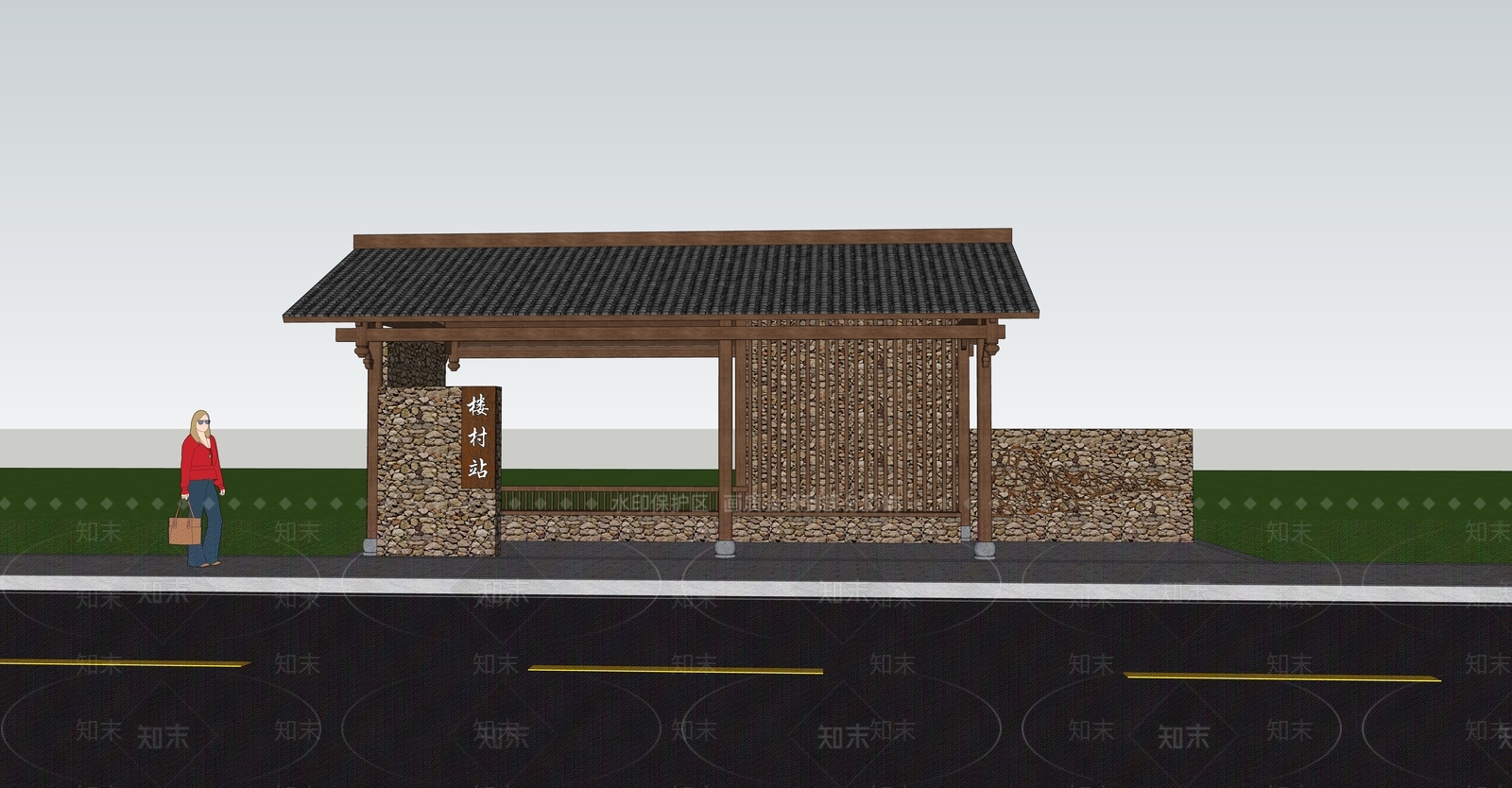 中式公交站台SU模型下载【ID:1107137011】