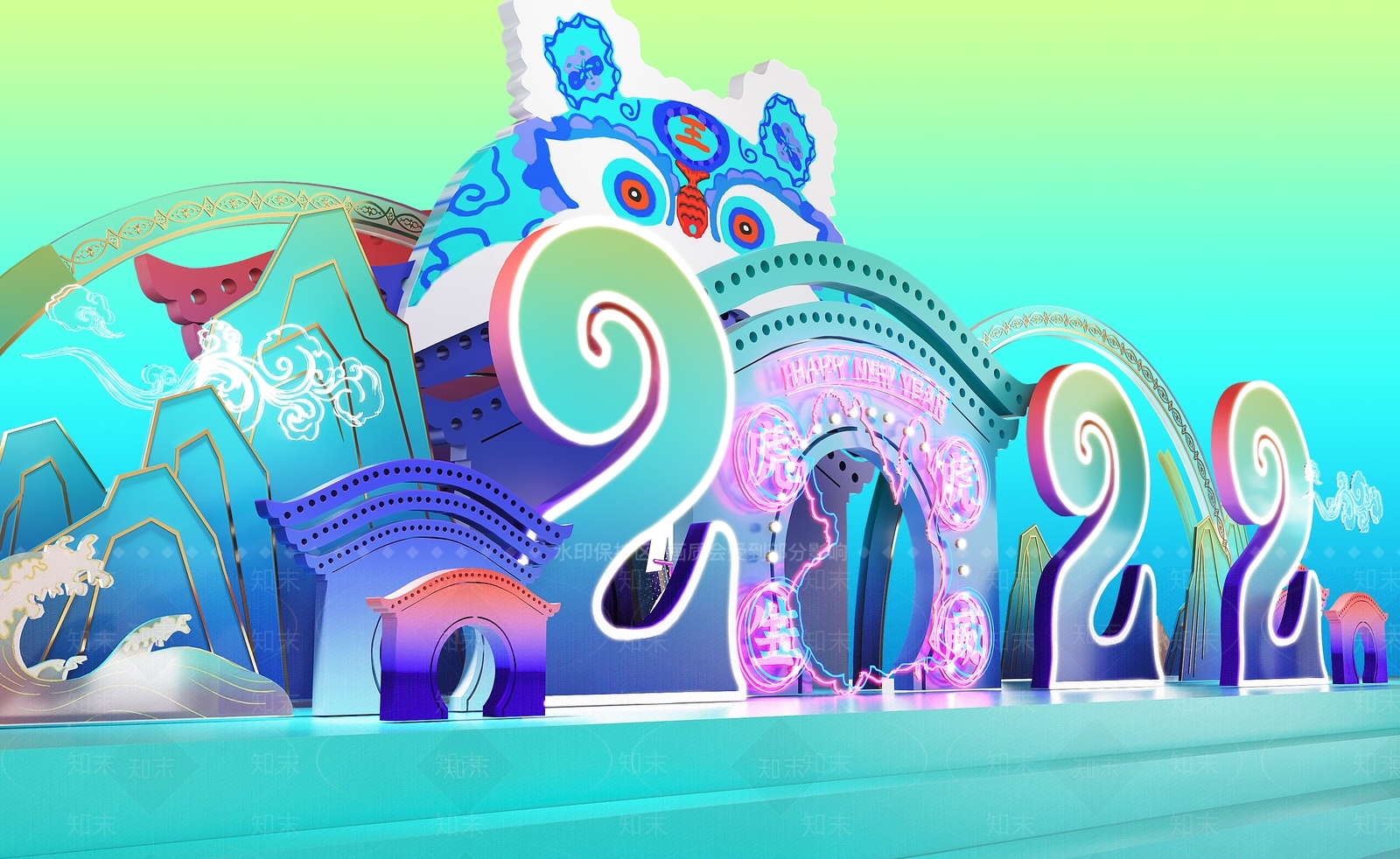 现代2022虎年美陈3D模型下载【ID:1107138836】