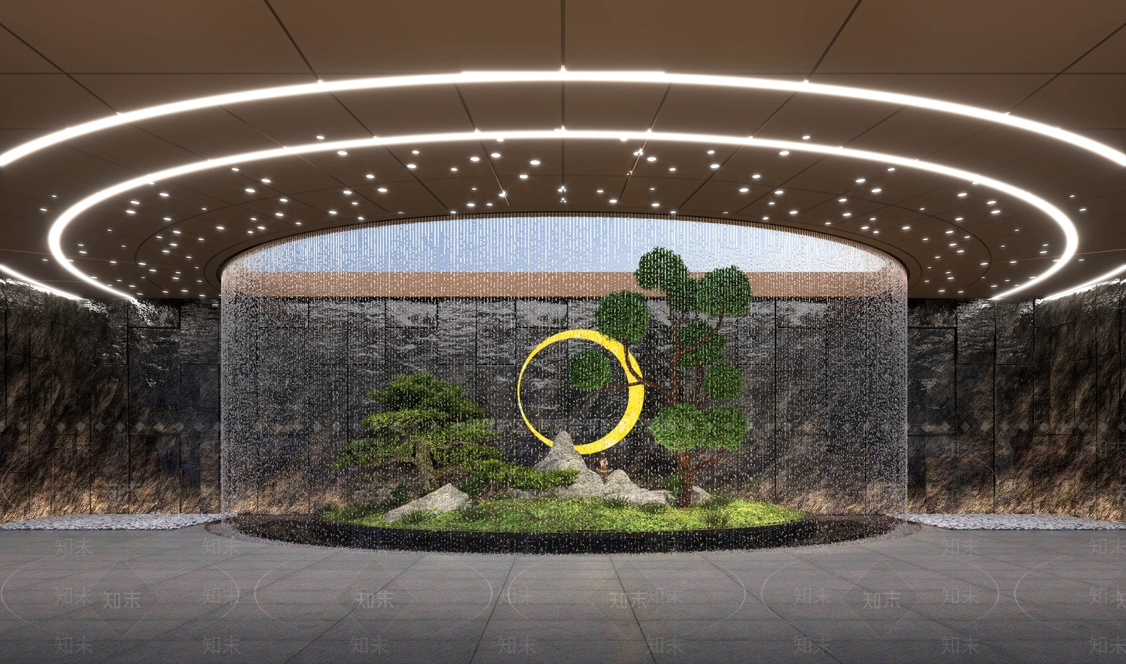 新中式大门入户水景观3D模型下载【ID:1107141233】