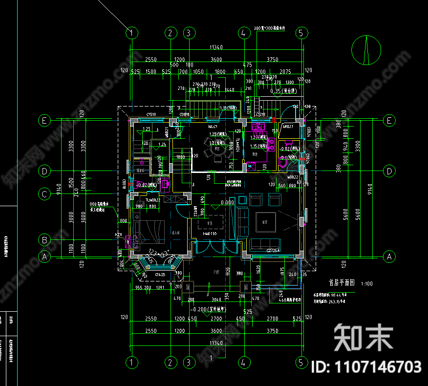 欧式简约乡村别墅cad施工图下载【ID:1107146703】