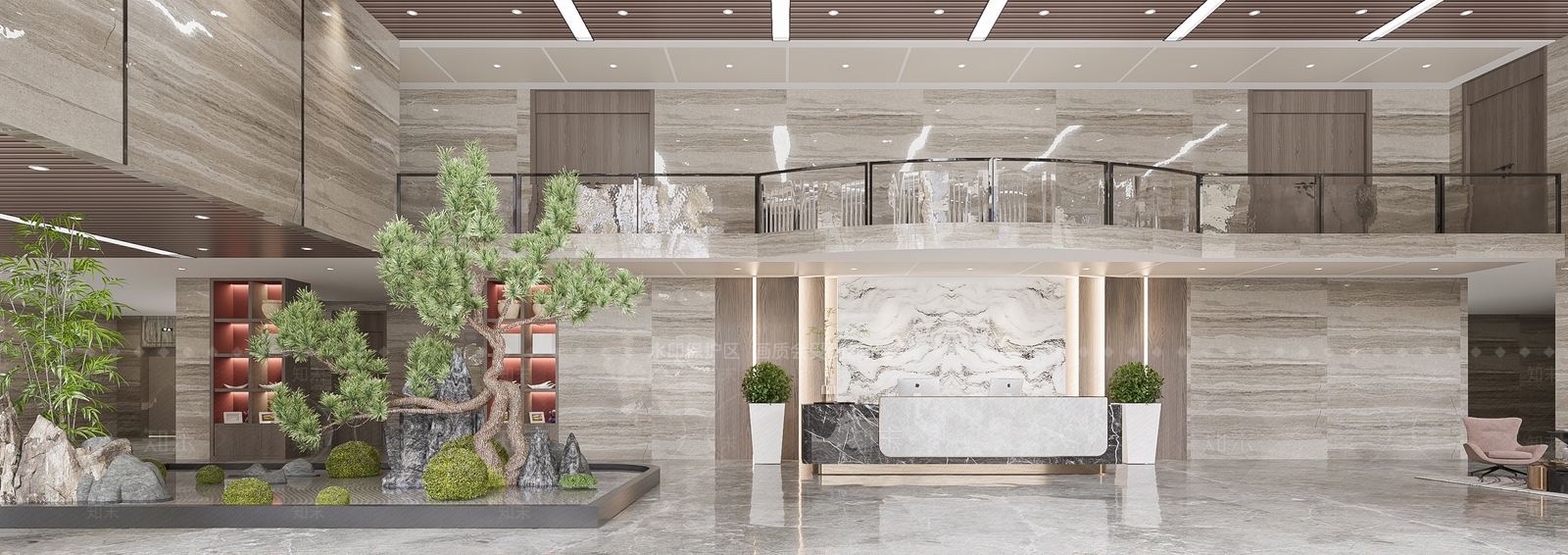 新中式公司大堂3D模型下载【ID:1107163649】_知末3d模型网