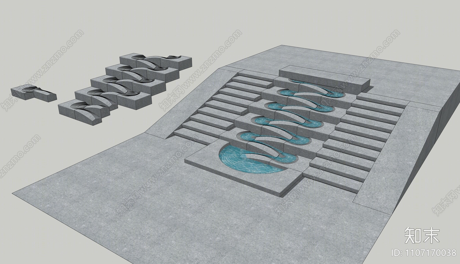 现代台阶景观SU模型下载【ID:1107170038】