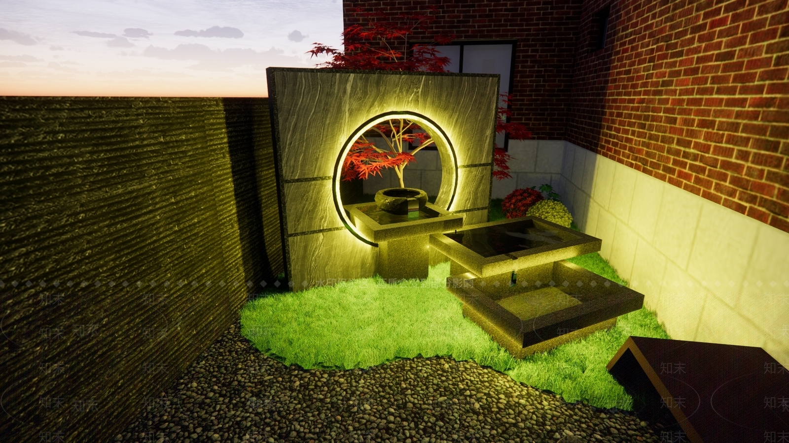 新中式流水景观小品SU模型下载【ID:1107179675】