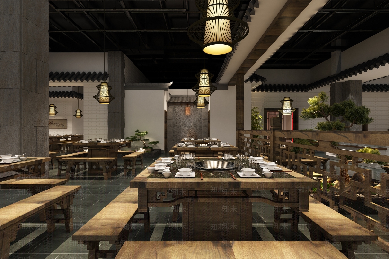 新中式火锅店3D模型下载【ID:1107563847】