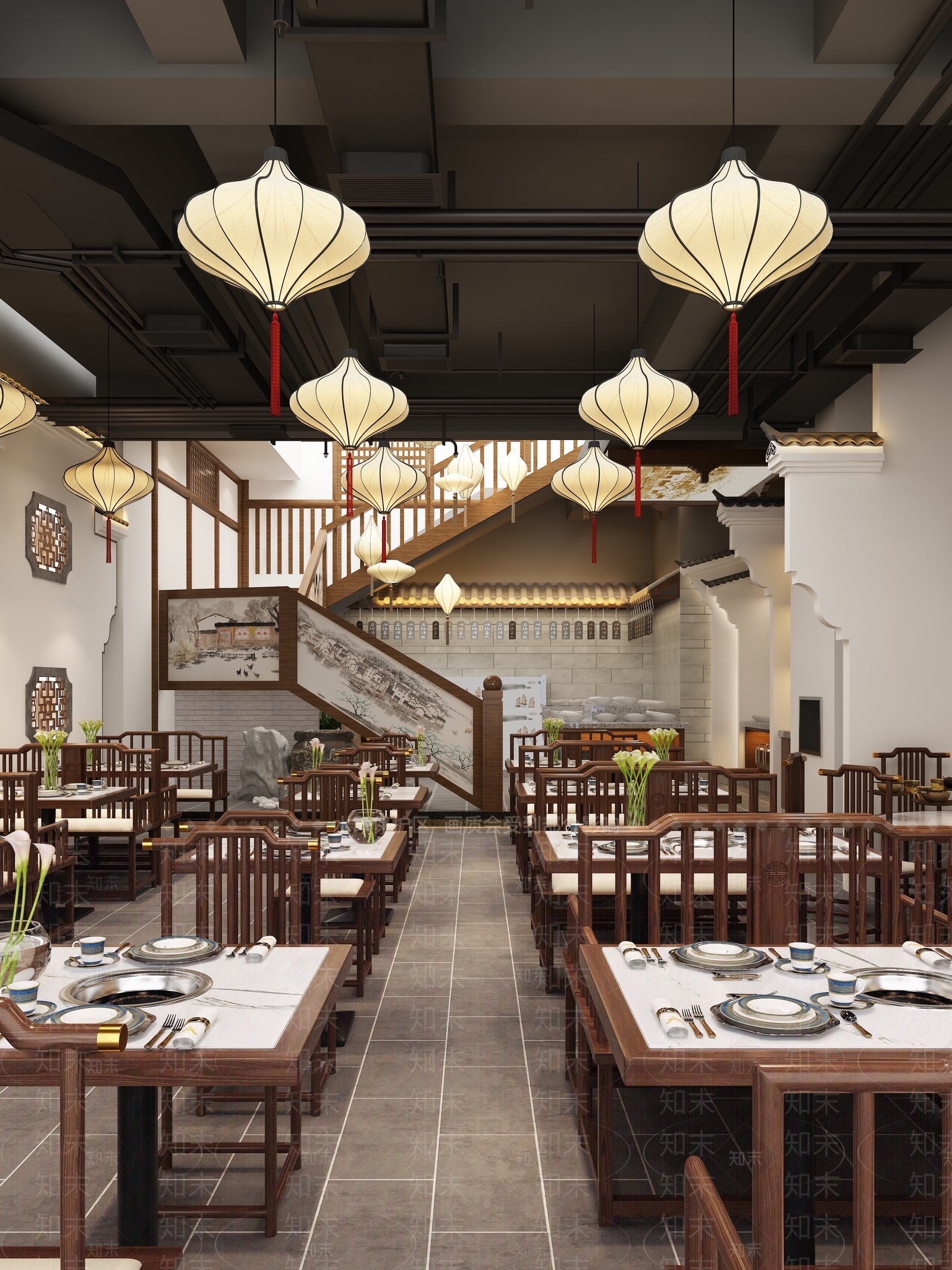 新中式火锅店3D模型下载【ID:1107189933】