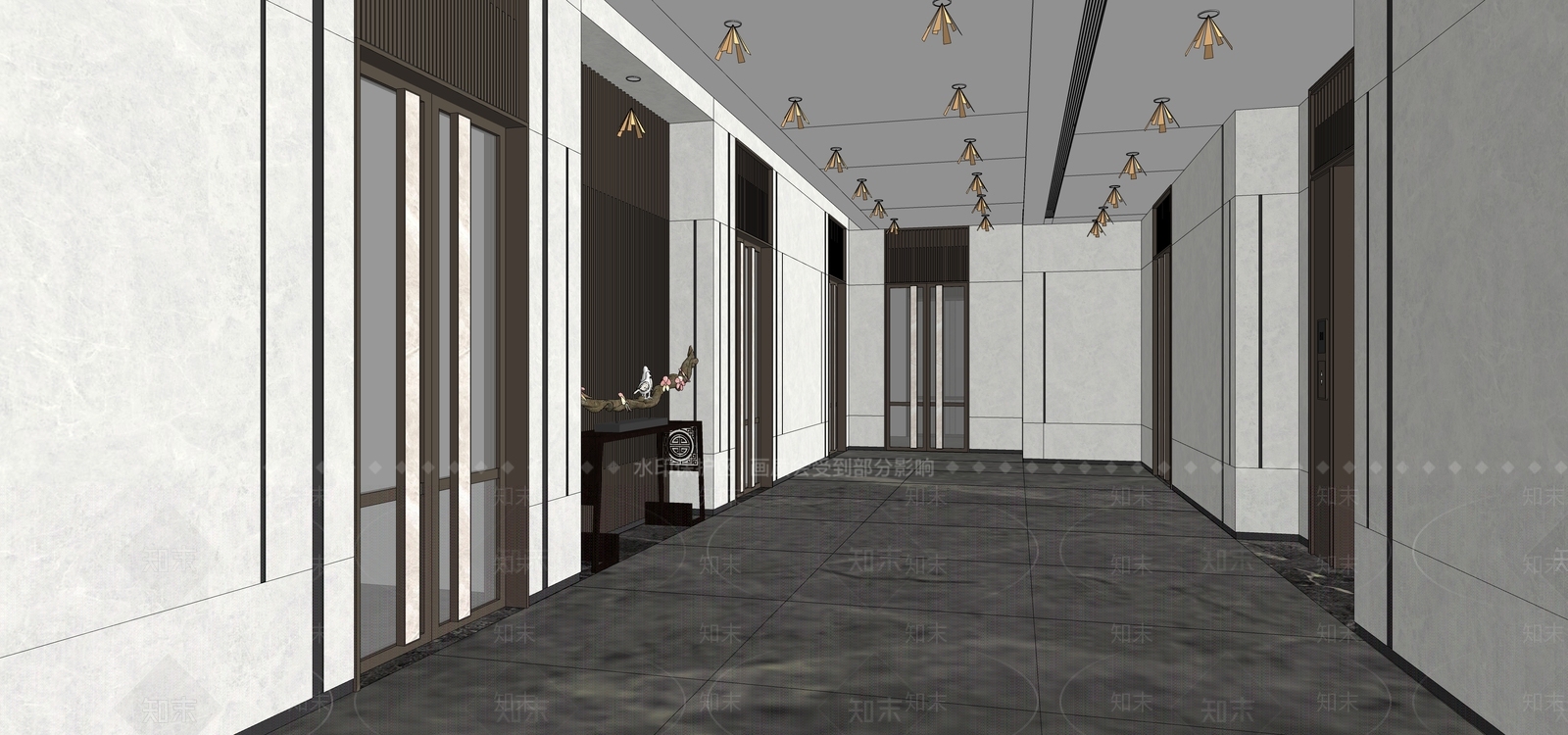 新中式电梯厅SU模型下载【ID:1107205729】