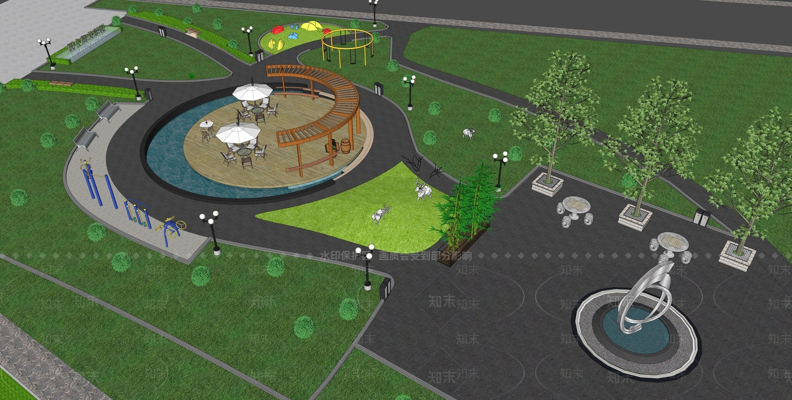 中式口袋公园景观SU模型下载【ID:1107211334】