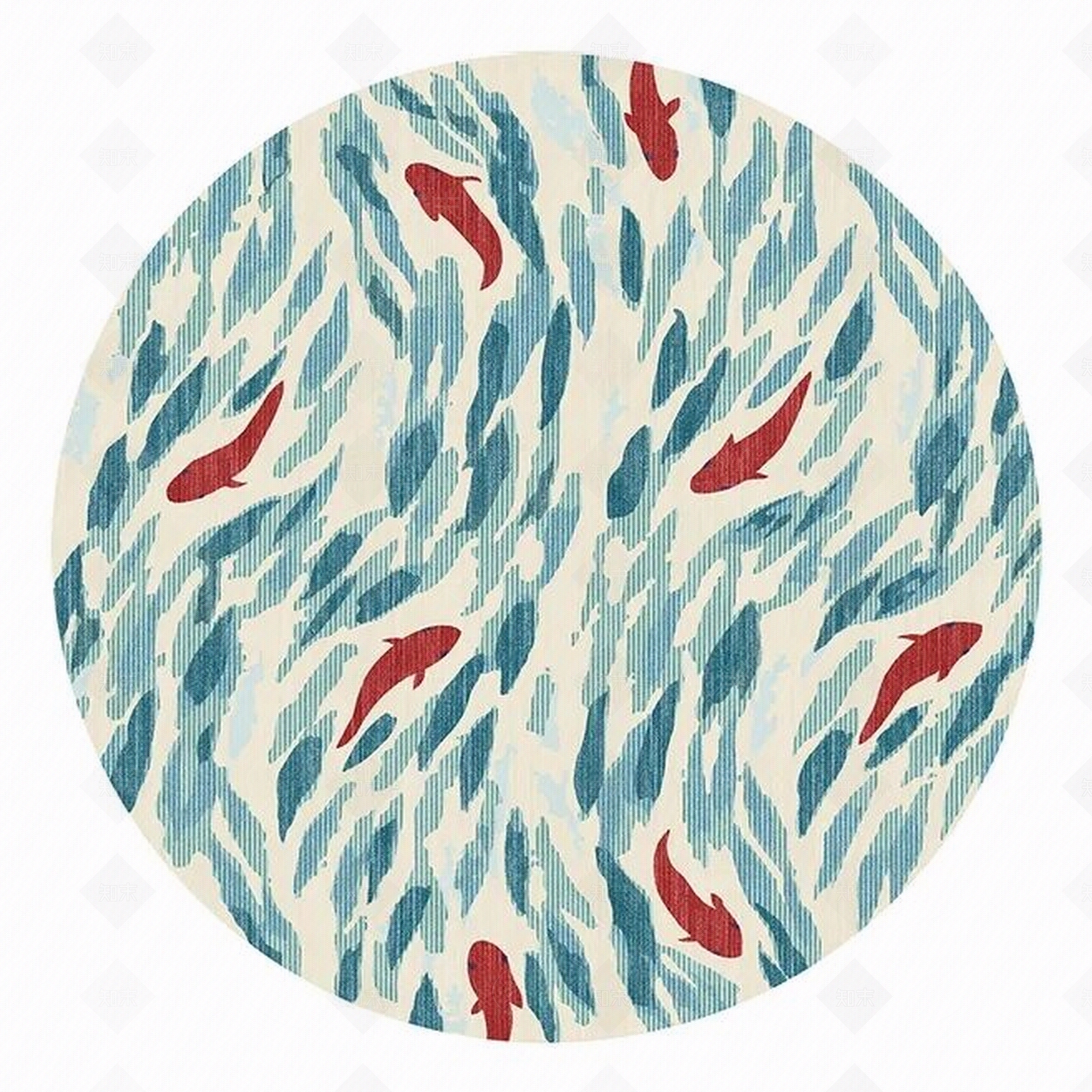 新中式圆形地毯水墨书房印花贴图下载【ID:1107211645】