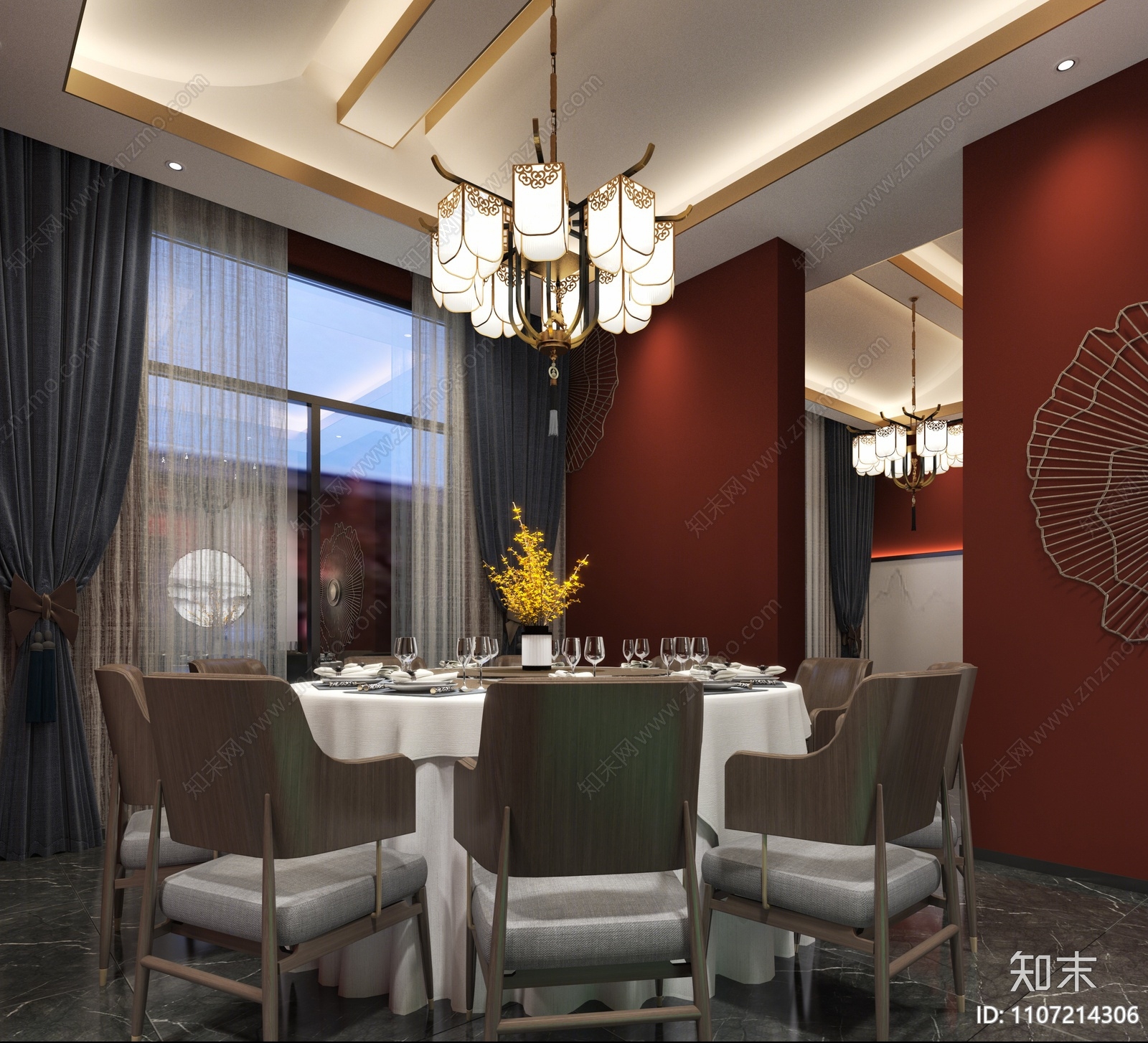 新中式中餐厅包间3d模型下载