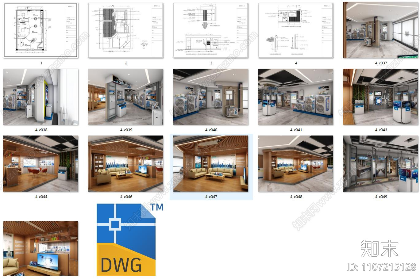 约克空调门店施工图效果图cad施工图下载【ID:1107215128】